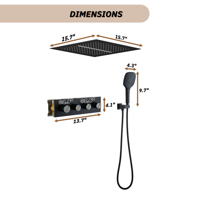 CASAINC Thermostatic Complete Rainfall Shower System with Rough in